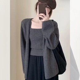 Korean-style gentle wind loose soft knit cardigan solid color two-piece set spring autumn new age-reducing stylish sweater
