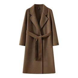 Double-faced wool coat women versatile loose slimming Korean style over-the-knee midi length elegant fashion woolen hides fat slimming