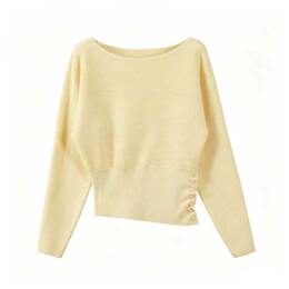 Autumn/Winter Off-Shoulder Niche Design Knitwear Chic Slimming Figure-Flattering Chic Knit Top Long Sleeve
